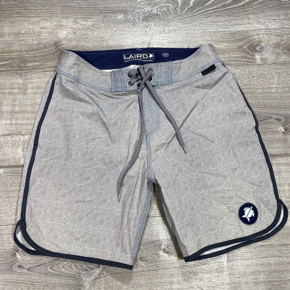 Laird Apparel Board Shorts Mens 30 Gray Geometric‎ Stretch Surf Swim Trunks
